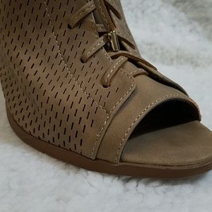 Smokey Beige / Taupe Peep Toe Block Heels